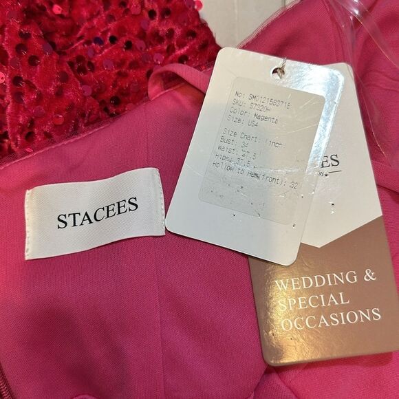 NEW A-line one shoulder sleeveless magenta color mini velvet sequins dress size4 - Picture 8 of 12